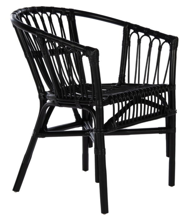 Safavieh ADRIANA RATTAN ACCENT CHAIR - Chic Modern Design with Sculptural Silhouette for Stylish Interiors Black ACH6505A-SET2