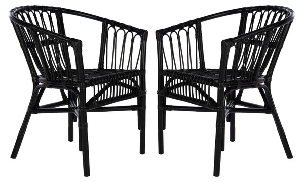 Safavieh ADRIANA RATTAN ACCENT CHAIR - Chic Modern Design with Sculptural Silhouette for Stylish Interiors Black ACH6505A-SET2