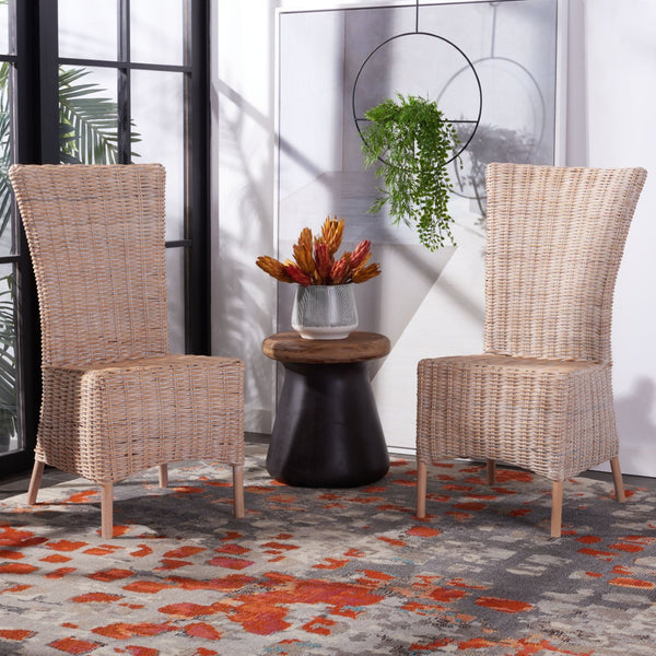 Safavieh ALLEN Accent Chair Set of 2 - Natural Whitewash Rattan for Stylish Living Room & Cozy Spaces ACH6506A-SET2