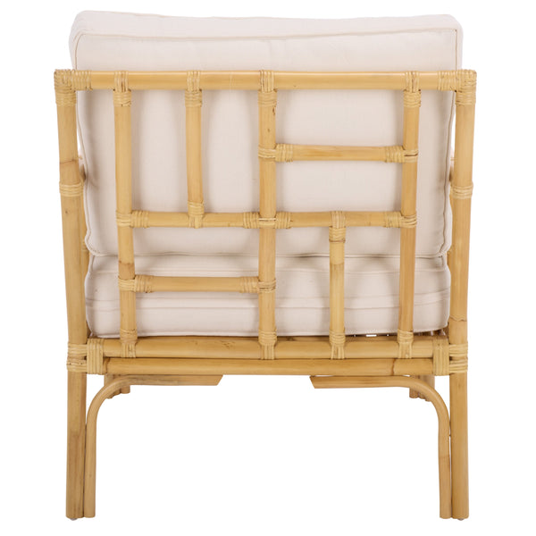Kazumi Accent Chair With Plush Cushion — Rattan Frame, Transitional Coastal-Boho Style For Living Rooms