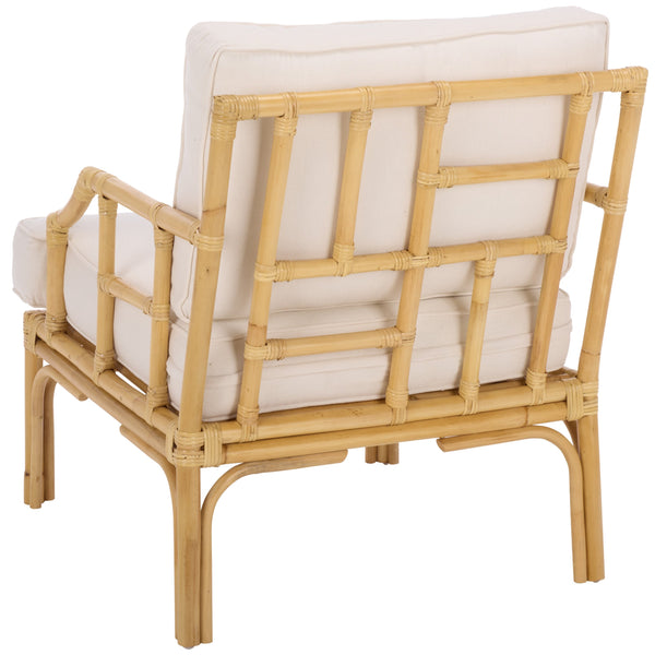 Kazumi Accent Chair With Plush Cushion — Rattan Frame, Transitional Coastal-Boho Style For Living Rooms
