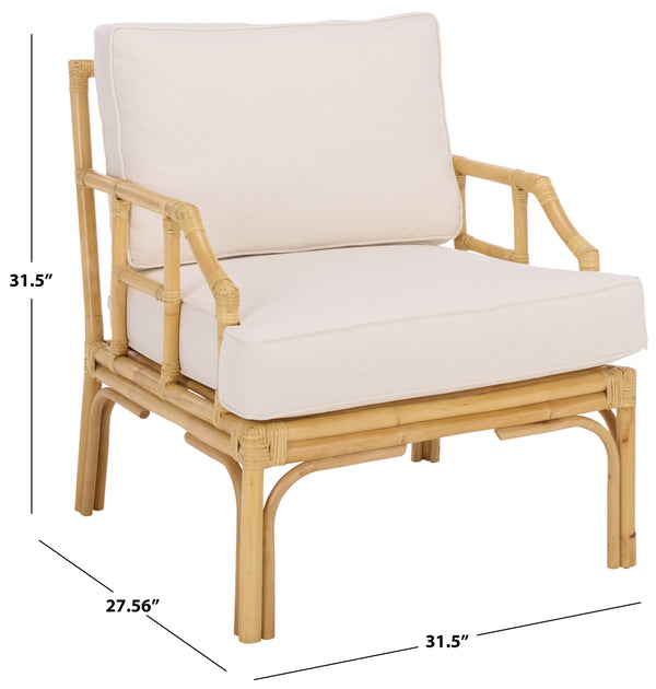 Kazumi Accent Chair With Plush Cushion — Rattan Frame, Transitional Coastal-Boho Style For Living Rooms