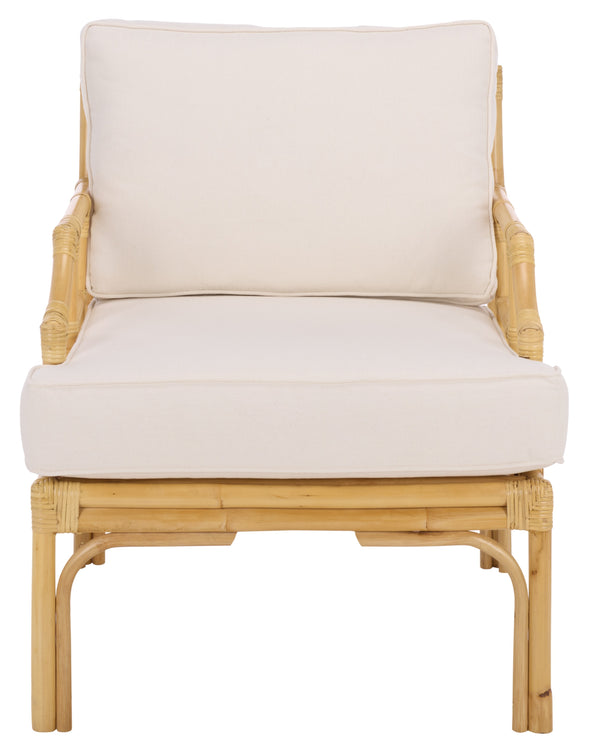 Kazumi Accent Chair With Plush Cushion — Rattan Frame, Transitional Coastal-Boho Style For Living Rooms