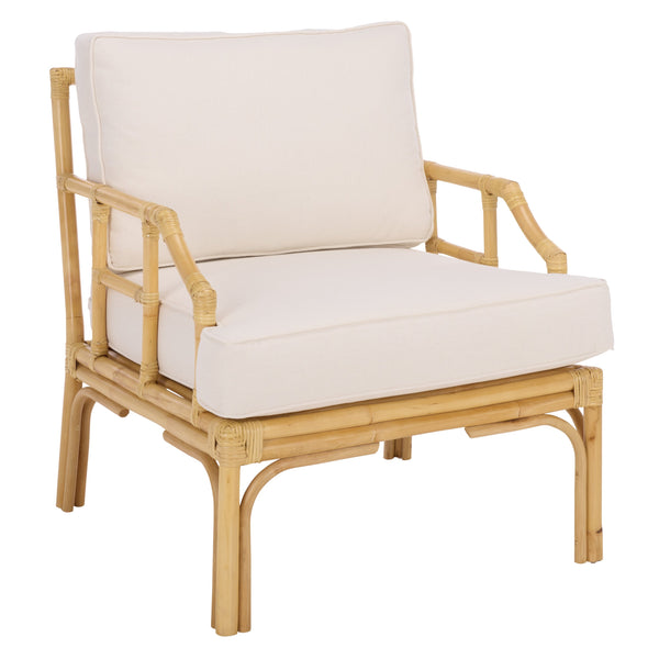 Kazumi Accent Chair With Plush Cushion — Rattan Frame, Transitional Coastal-Boho Style For Living Rooms