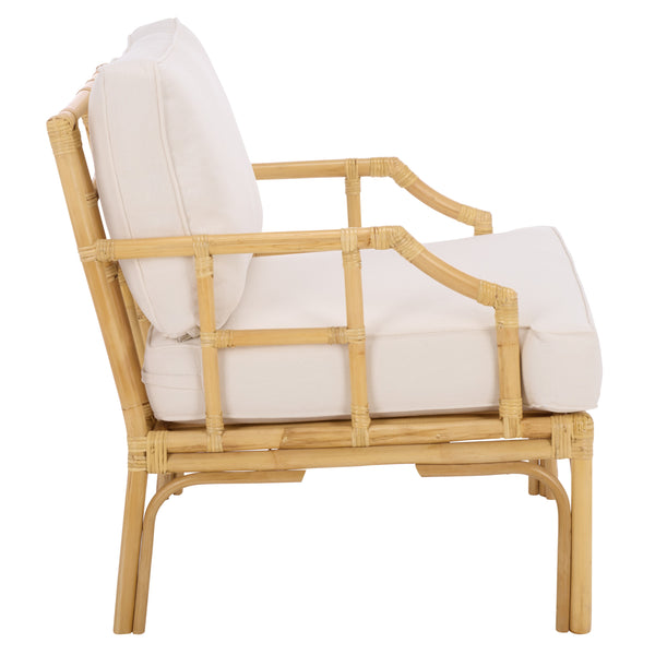 Kazumi Accent Chair With Plush Cushion — Rattan Frame, Transitional Coastal-Boho Style For Living Rooms