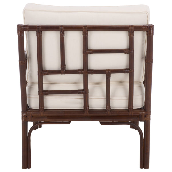 Kazumi Accent Chair With Plush Cushion — Rattan Frame, Transitional Coastal-Boho Style For Living Rooms
