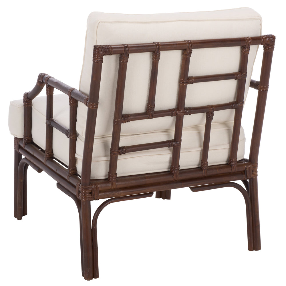 Kazumi Accent Chair With Plush Cushion — Rattan Frame, Transitional Coastal-Boho Style For Living Rooms
