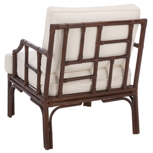Kazumi Accent Chair With Plush Cushion — Rattan Frame, Transitional Coastal-Boho Style For Living Rooms