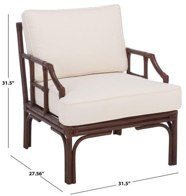 Kazumi Accent Chair With Plush Cushion — Rattan Frame, Transitional Coastal-Boho Style For Living Rooms