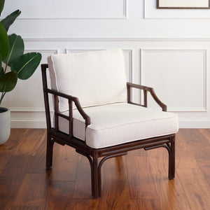 Kazumi Accent Chair With Plush Cushion — Rattan Frame, Transitional Coastal-Boho Style For Living Rooms