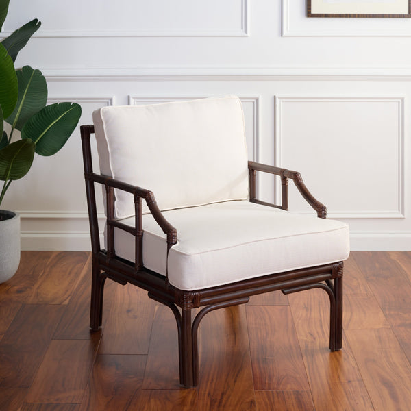 Kazumi Accent Chair With Plush Cushion — Rattan Frame, Transitional Coastal-Boho Style For Living Rooms