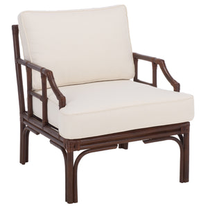 Kazumi Accent Chair With Plush Cushion — Rattan Frame, Transitional Coastal-Boho Style For Living Rooms