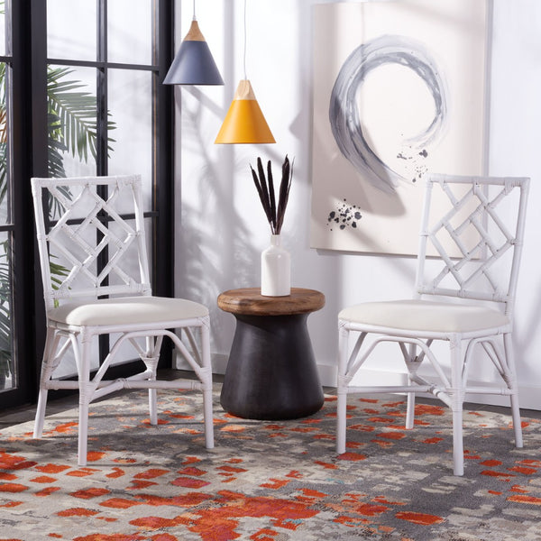 Safavieh BHUMI Accent Chair with Cushion - Stylish Bamboo-Inspired Design for Modern Living Spaces White / White ACH6509A-SET2