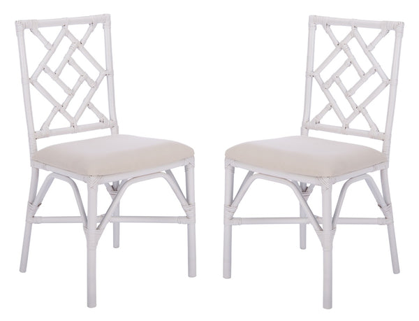 Safavieh BHUMI Accent Chair with Cushion - Stylish Bamboo-Inspired Design for Modern Living Spaces White / White ACH6509A-SET2