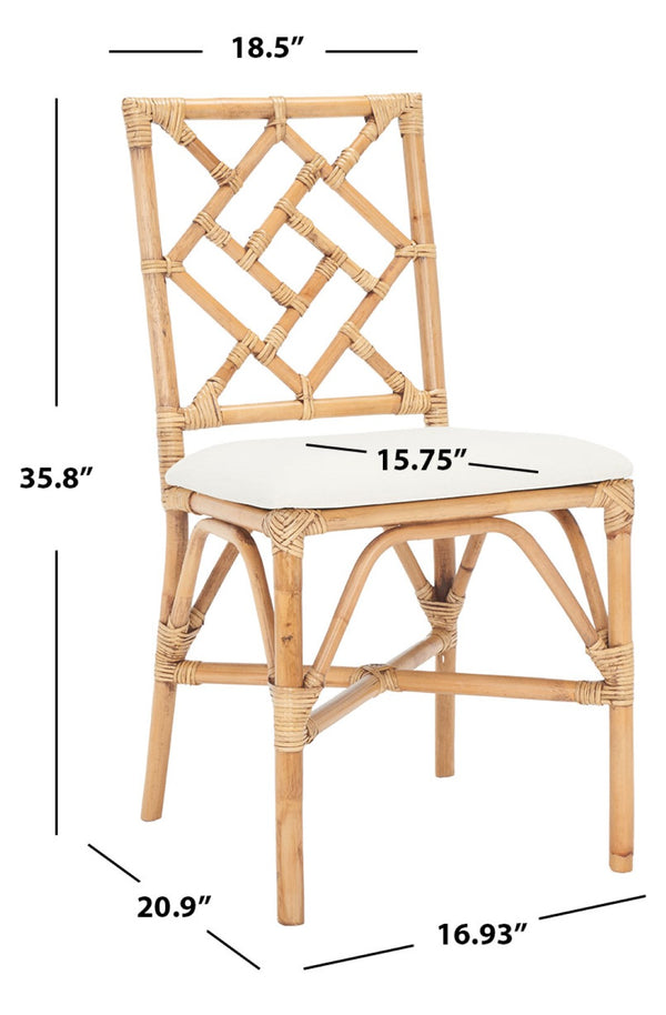 Safavieh BHUMI Accent Chair with Cushion - Stylish Bamboo-Inspired Design for Modern Living Spaces White / Honey Brown Wash ACH6509B-SET2