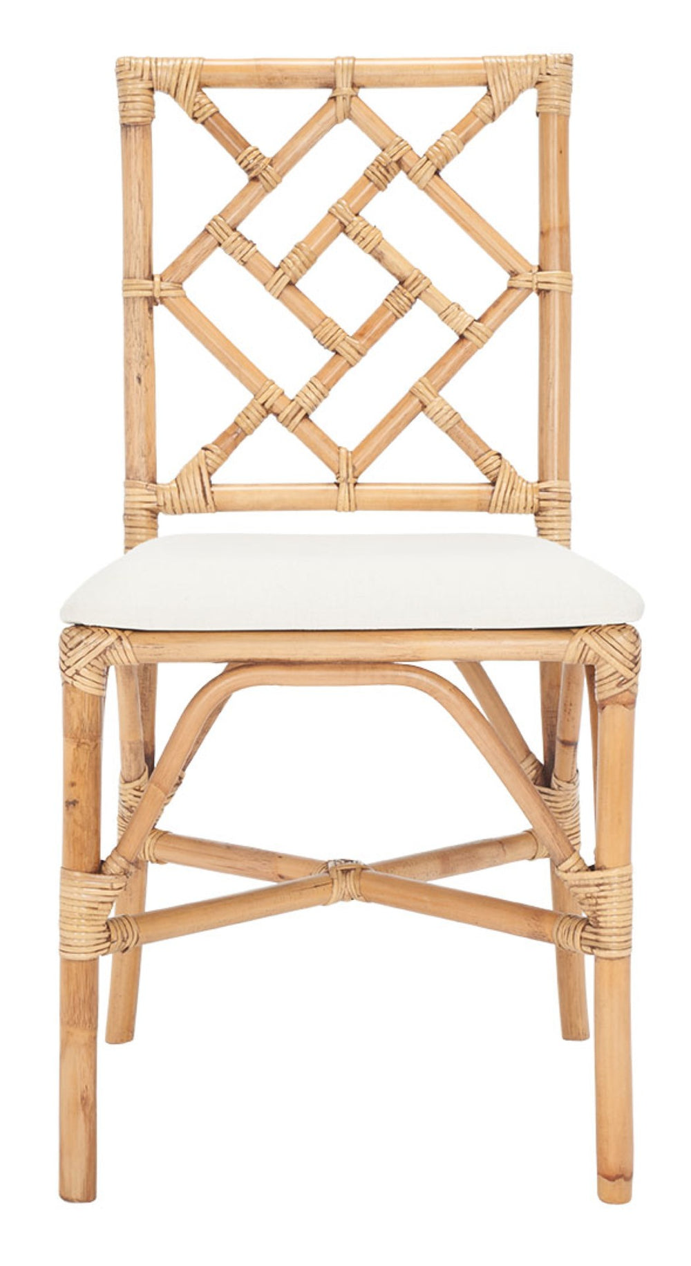 Safavieh BHUMI Accent Chair with Cushion - Stylish Bamboo-Inspired Design for Modern Living Spaces White / Honey Brown Wash ACH6509B-SET2