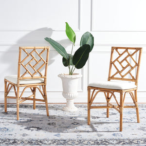 Safavieh BHUMI Accent Chair with Cushion - Stylish Bamboo-Inspired Design for Modern Living Spaces White / Honey Brown Wash ACH6509B-SET2