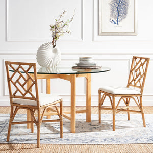 Safavieh BHUMI Accent Chair with Cushion - Stylish Bamboo-Inspired Design for Modern Living Spaces White / Honey Brown Wash ACH6509B-SET2