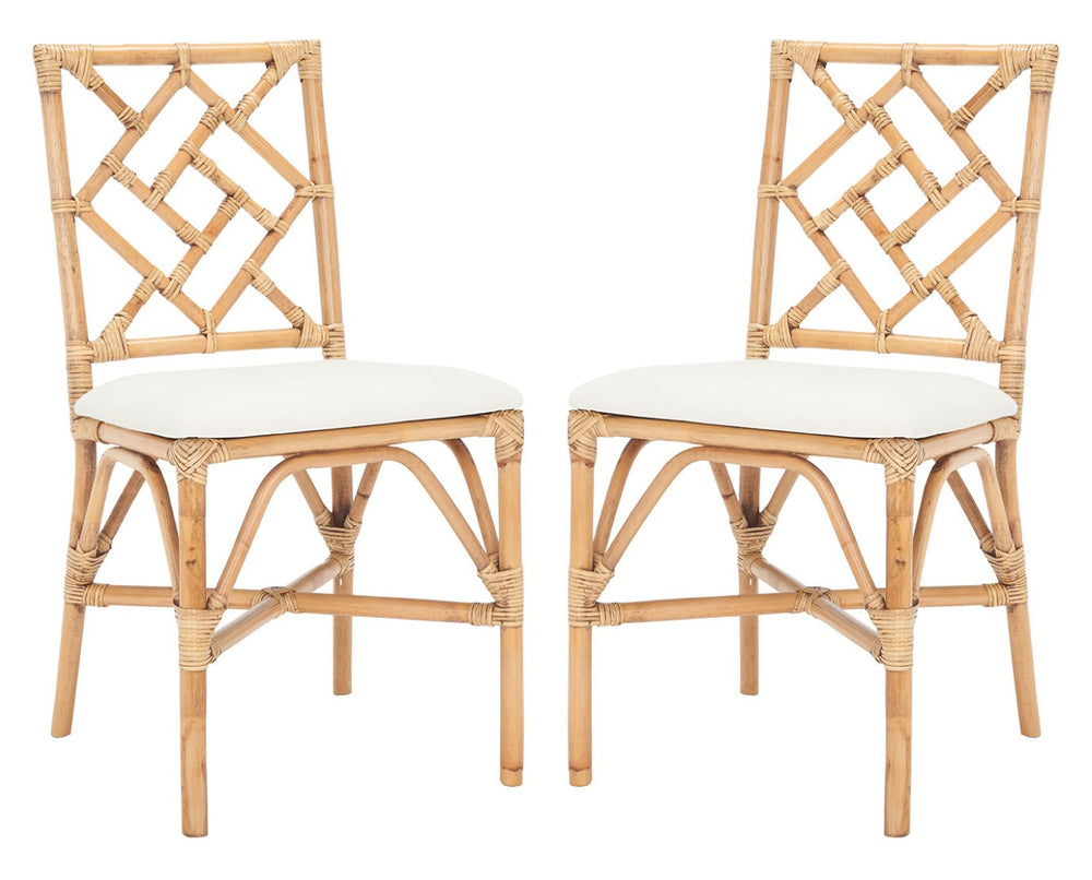 Safavieh BHUMI Accent Chair with Cushion - Stylish Bamboo-Inspired Design for Modern Living Spaces White / Honey Brown Wash ACH6509B-SET2