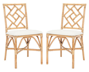 Safavieh BHUMI Accent Chair with Cushion - Stylish Bamboo-Inspired Design for Modern Living Spaces White / Honey Brown Wash ACH6509B-SET2