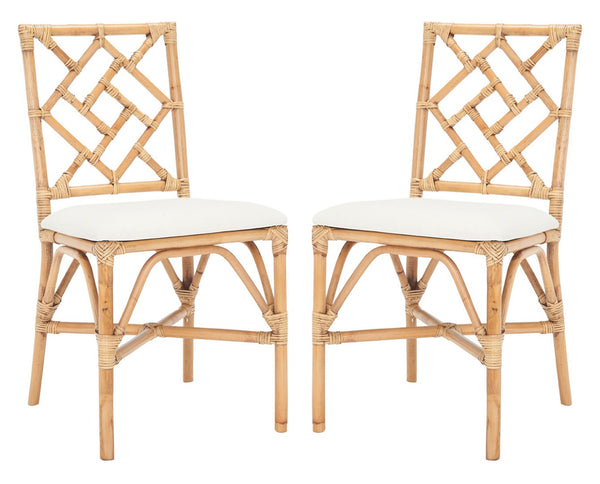 Safavieh BHUMI Accent Chair with Cushion - Stylish Bamboo-Inspired Design for Modern Living Spaces White / Honey Brown Wash ACH6509B-SET2