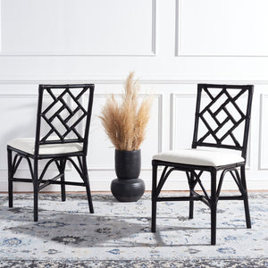 Safavieh BHUMI Accent Chair with Cushion - Stylish Bamboo-Inspired Design for Modern Living Spaces White / Black ACH6509C-SET2