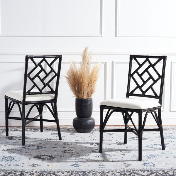 Safavieh BHUMI Accent Chair with Cushion - Stylish Bamboo-Inspired Design for Modern Living Spaces White / Black ACH6509C-SET2