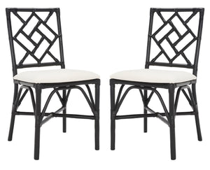 Safavieh BHUMI Accent Chair with Cushion - Stylish Bamboo-Inspired Design for Modern Living Spaces White / Black ACH6509C-SET2