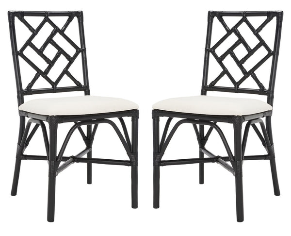 Safavieh BHUMI Accent Chair with Cushion - Stylish Bamboo-Inspired Design for Modern Living Spaces White / Black ACH6509C-SET2