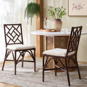 Bhumi Accent Chair With Plush Cushion, Chinoserie-Chic Rattan Design, Decorative Cutout Motif Set Of 2
