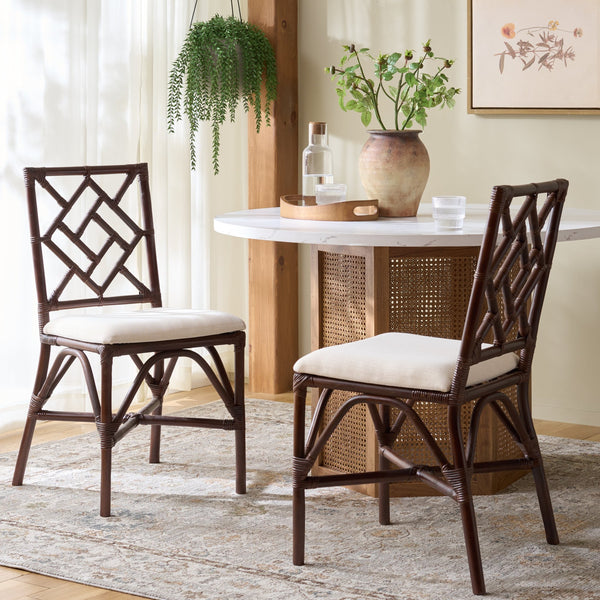 Bhumi Accent Chair With Plush Cushion, Chinoserie-Chic Rattan Design, Decorative Cutout Motif Set Of 2