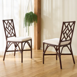 Bhumi Accent Chair With Plush Cushion, Chinoserie-Chic Rattan Design, Decorative Cutout Motif Set Of 2