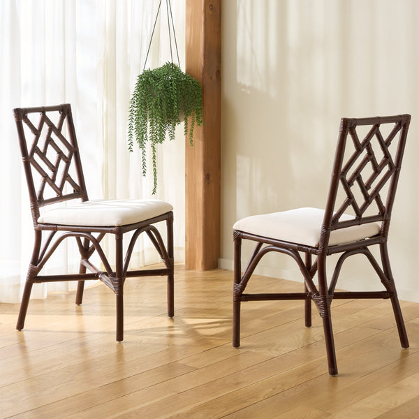Bhumi Accent Chair With Plush Cushion, Chinoserie-Chic Rattan Design, Decorative Cutout Motif Set Of 2