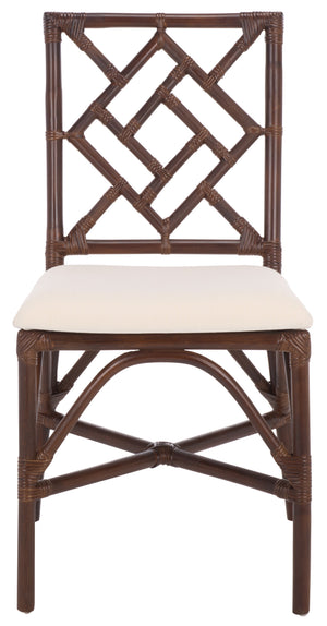 Bhumi Accent Chair With Plush Cushion, Chinoserie-Chic Rattan Design, Decorative Cutout Motif Set Of 2