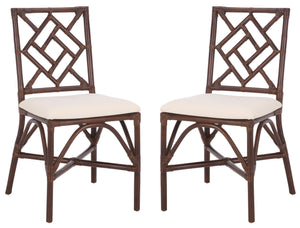 Bhumi Accent Chair With Plush Cushion, Chinoserie-Chic Rattan Design, Decorative Cutout Motif Set Of 2