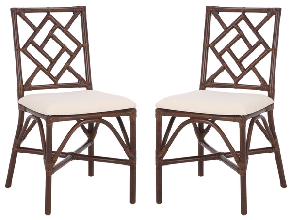 Bhumi Accent Chair With Plush Cushion, Chinoserie-Chic Rattan Design, Decorative Cutout Motif Set Of 2