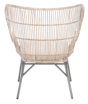 Safavieh Lenu Rattan Accent Chair With Plush Cushion For A Relaxed Coastal Bohemian Living Space Grey White Wash/White/ Black ACH6510A