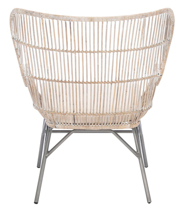 Safavieh Lenu Rattan Accent Chair With Plush Cushion For A Relaxed Coastal Bohemian Living Space Grey White Wash/White/ Black ACH6510A