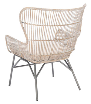 Safavieh Lenu Rattan Accent Chair With Plush Cushion For A Relaxed Coastal Bohemian Living Space Grey White Wash/White/ Black ACH6510A