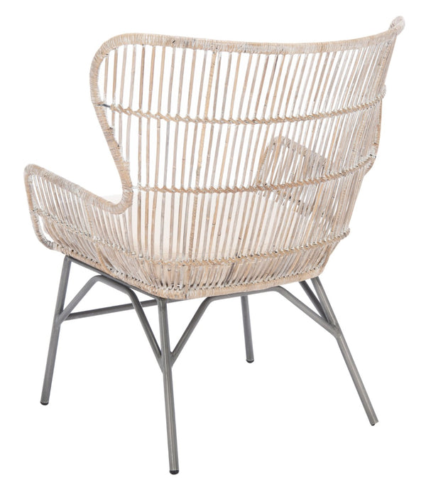 Safavieh Lenu Rattan Accent Chair With Plush Cushion For A Relaxed Coastal Bohemian Living Space Grey White Wash/White/ Black ACH6510A