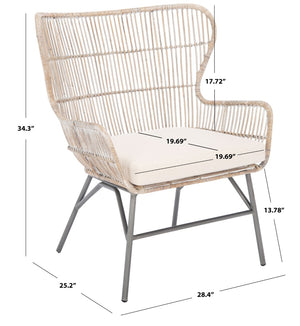 Safavieh Lenu Rattan Accent Chair With Plush Cushion For A Relaxed Coastal Bohemian Living Space Grey White Wash/White/ Black ACH6510A