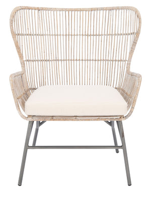 Safavieh Lenu Rattan Accent Chair With Plush Cushion For A Relaxed Coastal Bohemian Living Space Grey White Wash/White/ Black ACH6510A
