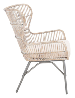 Safavieh Lenu Rattan Accent Chair With Plush Cushion For A Relaxed Coastal Bohemian Living Space Grey White Wash/White/ Black ACH6510A