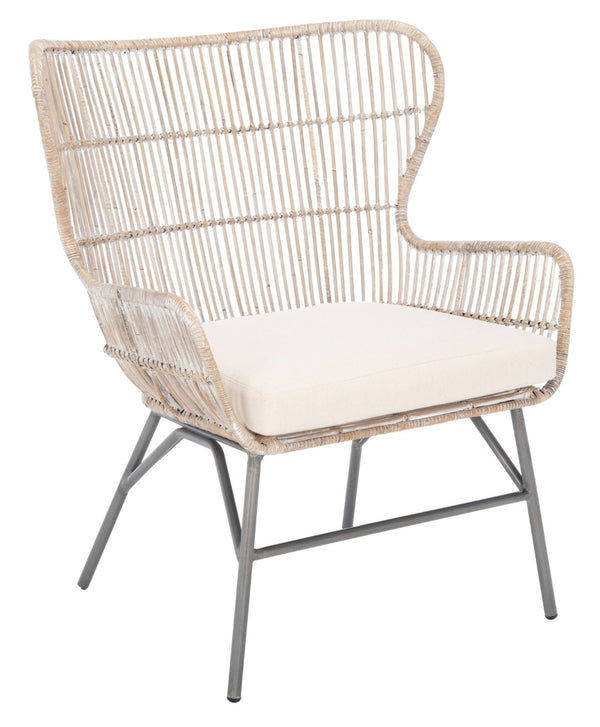 Safavieh Lenu Rattan Accent Chair With Plush Cushion For A Relaxed Coastal Bohemian Living Space Grey White Wash/White/ Black ACH6510A