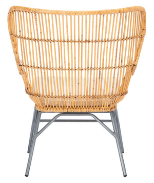 Safavieh Lenu Rattan Accent Chair With Plush Cushion For A Relaxed Coastal Bohemian Living Space Natural/White/ Black ACH6510B