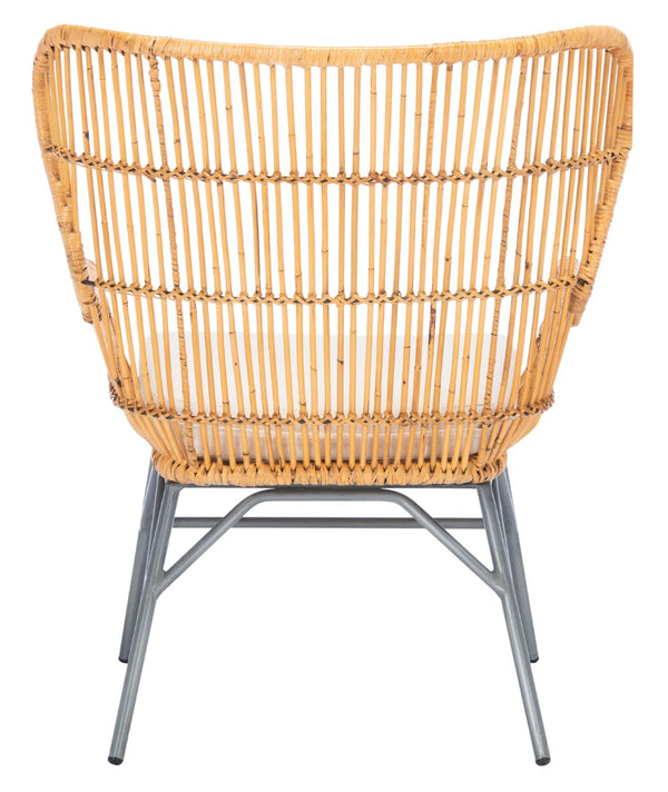 Safavieh Lenu Rattan Accent Chair With Plush Cushion For A Relaxed Coastal Bohemian Living Space Natural/White/ Black ACH6510B