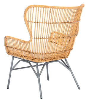 Safavieh Lenu Rattan Accent Chair With Plush Cushion For A Relaxed Coastal Bohemian Living Space Natural/White/ Black ACH6510B