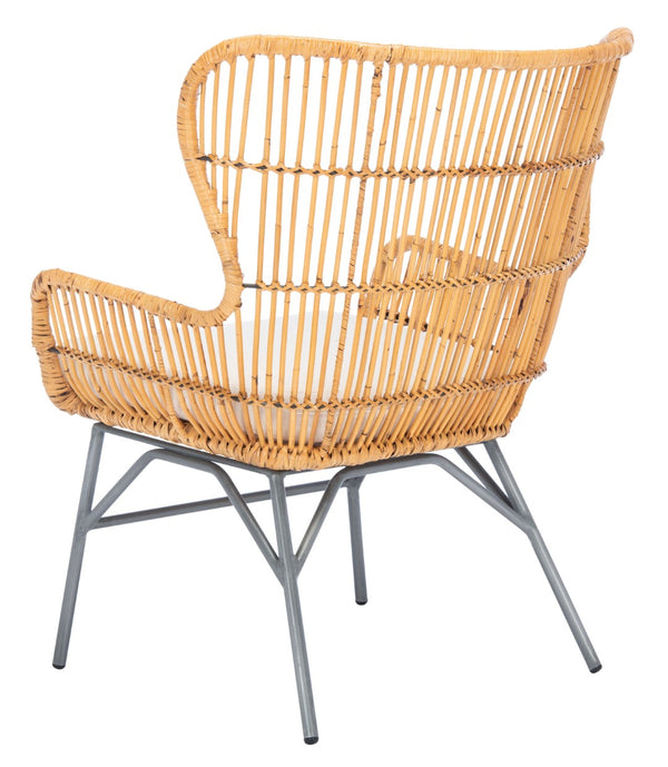 Safavieh Lenu Rattan Accent Chair With Plush Cushion For A Relaxed Coastal Bohemian Living Space Natural/White/ Black ACH6510B