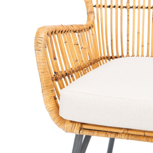 Safavieh Lenu Rattan Accent Chair With Plush Cushion For A Relaxed Coastal Bohemian Living Space Natural/White/ Black ACH6510B