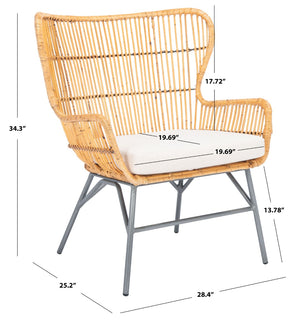 Safavieh Lenu Rattan Accent Chair With Plush Cushion For A Relaxed Coastal Bohemian Living Space Natural/White/ Black ACH6510B